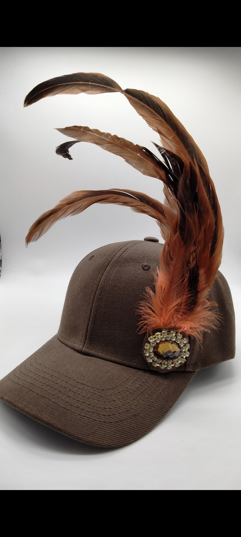 Brown Ombre Feather Bling Cap