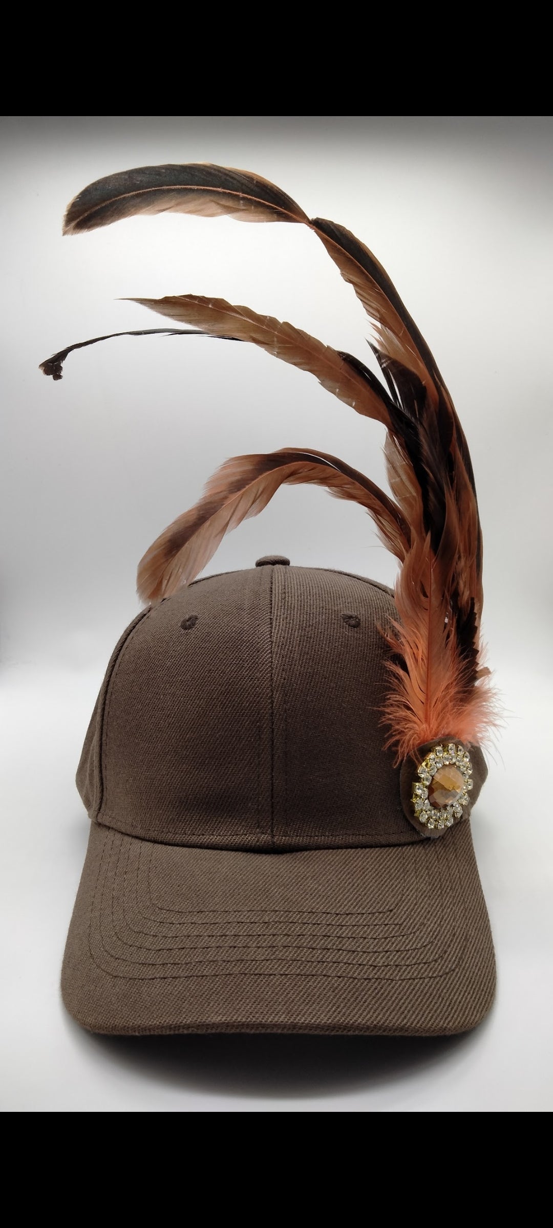 Brown Ombre Feather Bling Cap