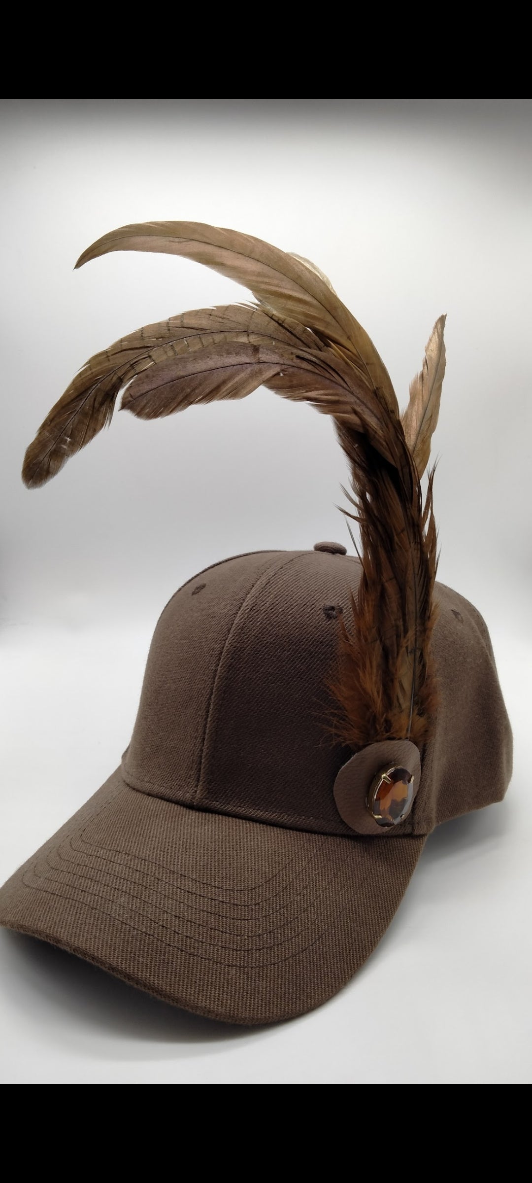 Brown Feather Bling Cap