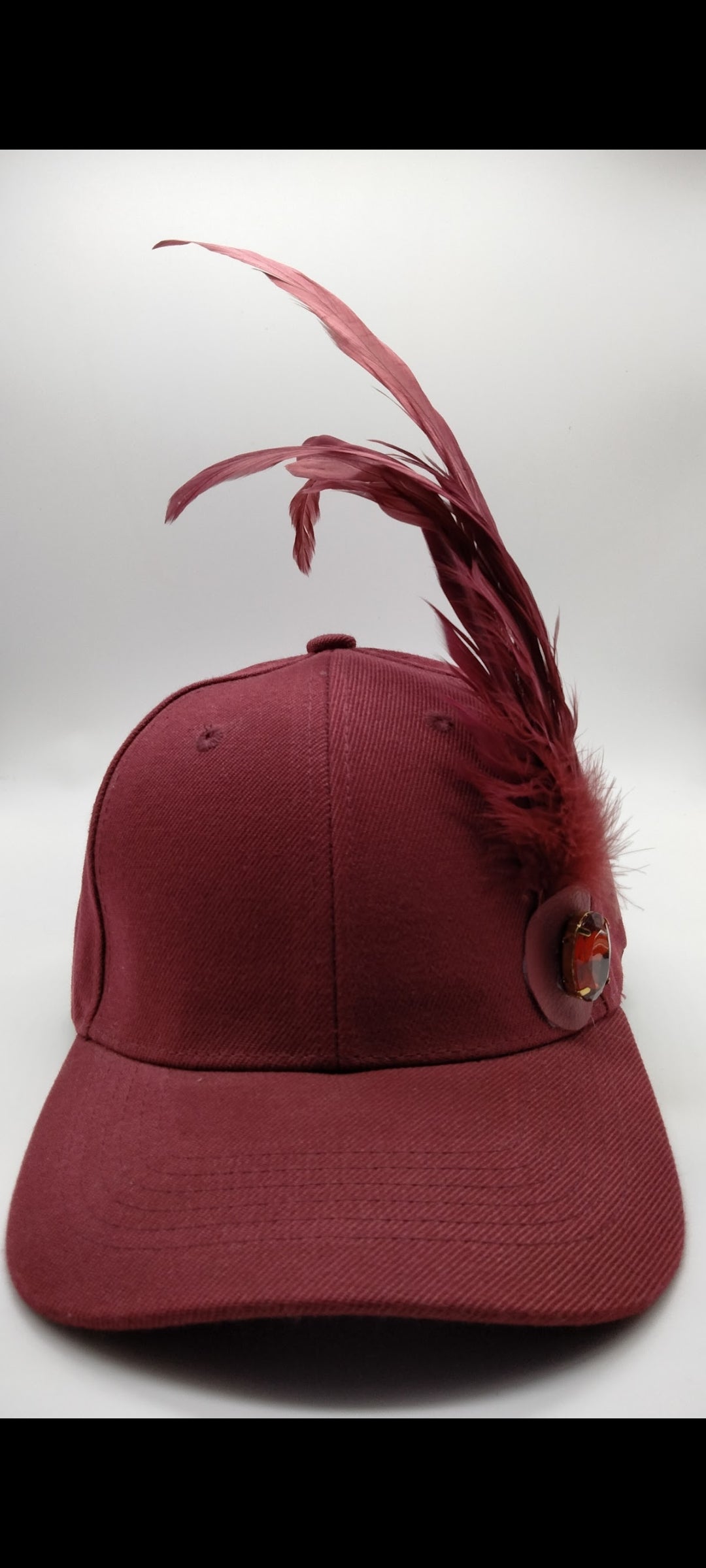 Burgundy Feather Bling Cap