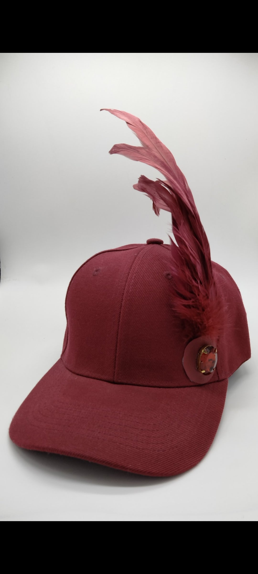 Burgundy Feather Bling Cap